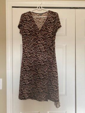 Apt. 9 Petite Wrap Dress Women Size PL Geometric Midi Tie Up V-Neck Stretch